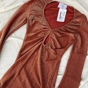 Glittery/Sparkly Burnt Orange Mini Long Sleeve Dress
